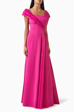Buy Tadashi Shoji Pink McKenna Off the shoulder Gown in Taffeta For Women Online Ounass Saudi