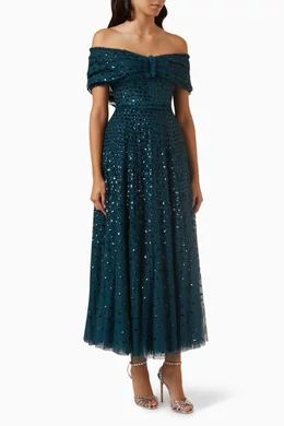 Buy Needle & Thread Green Grace off-Shoulder Ankle Gown in Tulle For Women  Online | Ounass Saudi