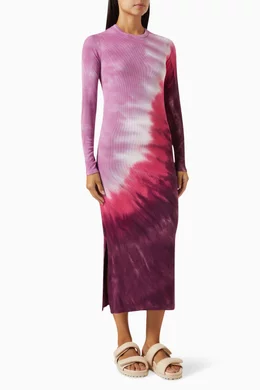 Buy Electric Rose Purple Skylar Tie-Dye Midi Dress in Rayon For