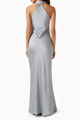 Buy Norma Kamali Silver Halter Drape Bias Gown in Crpe Satin For Women  Online | Ounass Saudi