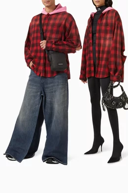 Buy Balenciaga Red Unisex Hooded Oversized Shirt in Check Flannel