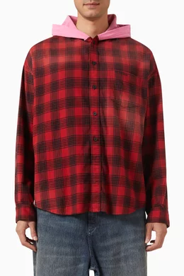 Buy Balenciaga Red Unisex Hooded Oversized Shirt in Check