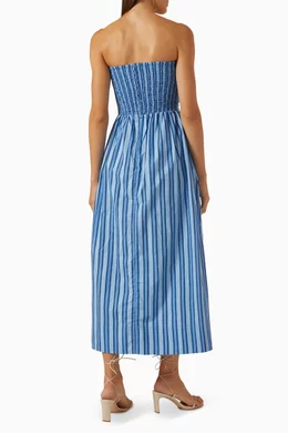 faithfull dominquez smocked strapless organic cotton-poplin midi dress FAITHFULL