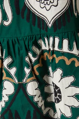 Buy Sea New York Green Charlough Print Embroidered Dress in Cotton