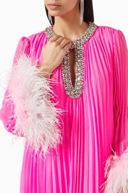 self portrait pink feather dress Self Portrait Feather Trimmed Pink Crepe Mini Dress