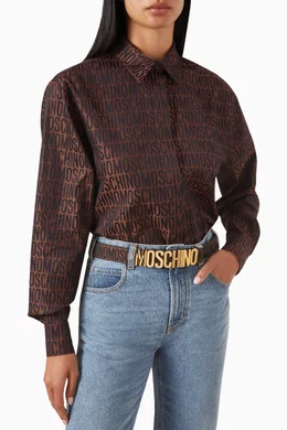 Buy Moschino Brown Metallic Logo Buckle Belt in Jacquard For Women Online Ounass Saudi