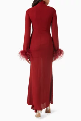 de la vali burgundy dress AGUA MAXI DRESS IN MAROON CRINKLE CHIFFON – DE LA VALI OFFICIAL main image 1