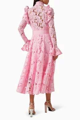 Buy Leo Lin Pink Aliyah Lace Midi Dress For Women Online | Ounass Saudi