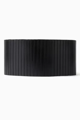 Buy Alaïa Black Stripes Corset Belt in Leather & Stretch Fabric