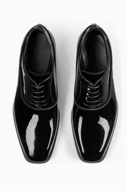 Buy Jimmy Choo Black Foxley Oxford Shoes in Patent Leather  display picture 2