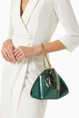 Buy Jimmy Choo Green Callie Clutch Bag in Metallic Snake-effect