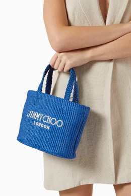 Buy Jimmy Choo Blue Mini Beach Tote Bag in Raffia For Women Online
