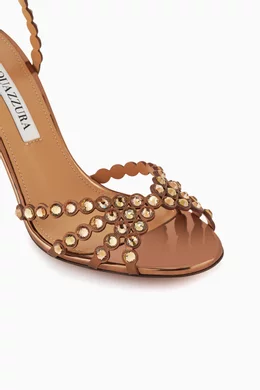 Buy Aquazzura Brown Tequila 85 Sandals in Metallic Leather For