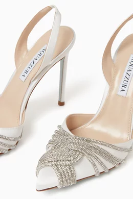 Buy Aquazzura White Bridal Gatsby 105 Slingback Pumps in Satin For Women Online Ounass Saudi