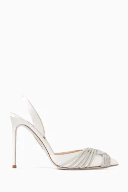 Buy Aquazzura White Bridal Gatsby 105 Slingback Pumps in Satin For