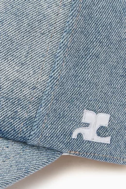 Buy Courreges Blue Signature Baseball Cap in Denim For Women  display picture 3