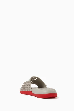 Buy Christian Louboutin Grey Take It Easy Slides in Rubber  display picture 1