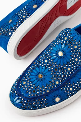 Buy Christian Louboutin Blue Varsiboat Slip ons in Strass and Suede For Men Online Ounass Saudi