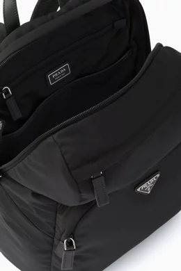 Buy Prada Black Triangle Logo Backpack in Leather & Re-nylon For