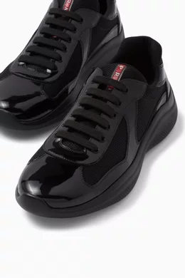 Buy Prada Black America s Cup Sneakers in Patent Leather Technical Fabric For Men Online Ounass Saudi