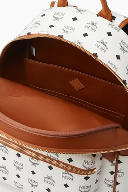 Buy MCM White Medium Stark Backpack in Visetos Canvas For  display picture 1