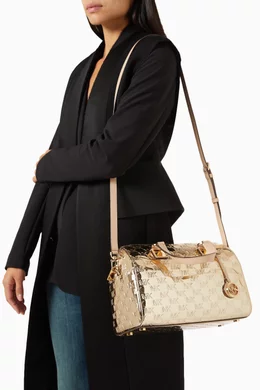 Buy Michael Kors Gold Medium Grayson Satchel Bag in Patent Logo Canvas For Women Online Ounass Saudi