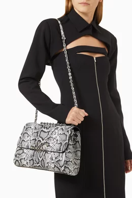 Buy Michael Kors Black XL Parker Shoulder Bag in Snake-embossed