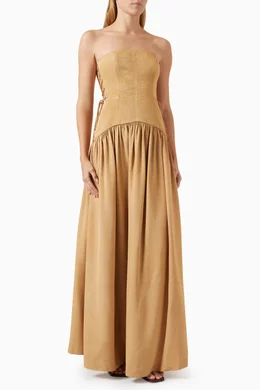 Buy Shona Joy Brown Vento Lace Up Maxi Dress in Textured Ottoman For Women  Online | Ounass Saudi
