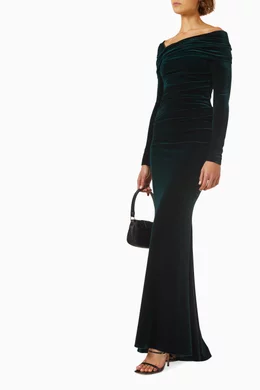 talbot runhof green velvet dress Buy Draped Maxi in Stretch For Women Online velvet popover dress is