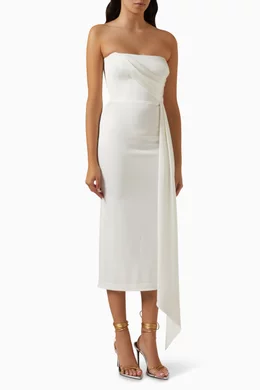 Buy Alex Perry White Strapless Midi Dress in Satin Crepe For Women Online |  Ounass Saudi