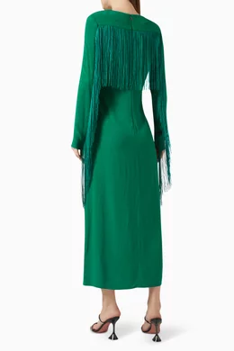 Buy Rotate Birger Christensen Green Reban Fringe Midi Dress in Viscose For  Women Online | Ounass Saudi