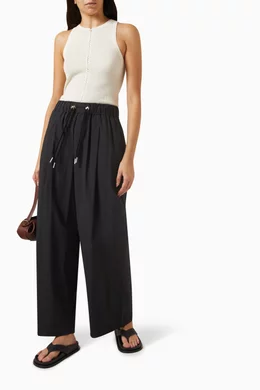 Buy St Agni Black Relaxed Drawstring Pants in Organic Cotton For