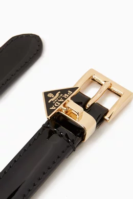 VIP【送料関税込】PRADA P SHINY LEATHER LOGO BELT Buy Prada Black Triangle Logo Belt in Patent Leather For