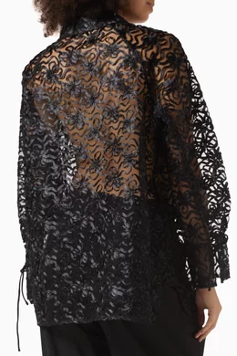 Buy Ganni Black Raglan Shirt in Ribbon Tulle For Women Online