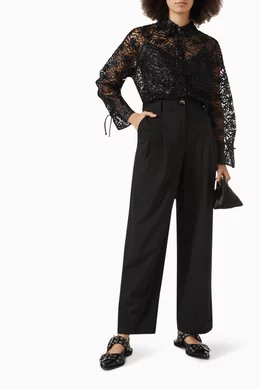 Buy Ganni Black Raglan Shirt in Ribbon Tulle For Women Online
