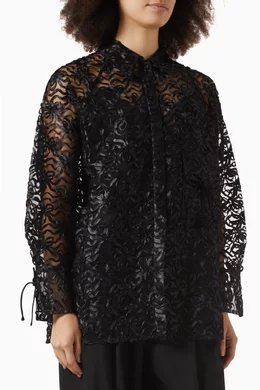 Buy Ganni Black Raglan Shirt in Ribbon Tulle For Women Online