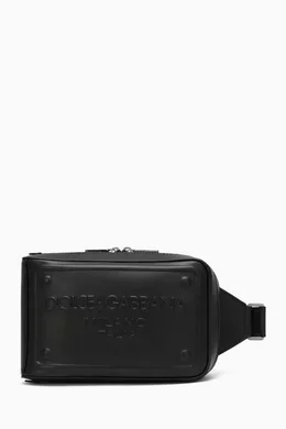 Buy Dolce & Gabbana Black Logo-embossed Belt Bag in Leather For