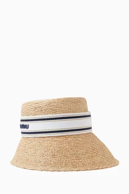 Buy Miu Miu Neutral Ribbon Logo Hat in Raffia For Women