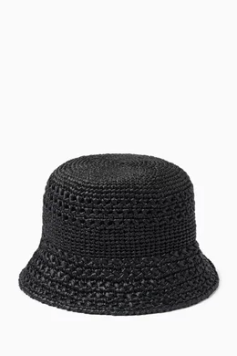 Buy Miu Miu Black Logo-embroidered Bucket Hat in Raffia For