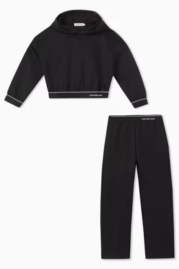 Buy Calvin Klein Black Logo Hoodie Pants Set in Stretch Polyester For Girls Online Ounass Saudi
