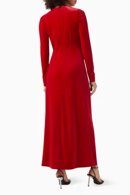 Buy Ganni Red Twist Maxi Dress in Velvet For Women Online | Ounass Saudi