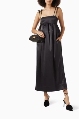 Buy Ganni Black String Maxi Dress in Double-satin For Women Online | Ounass  Saudi