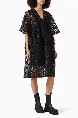 スーツ・フォーマル・ドレス GANNI / RIBBON TULLE FLOUNCE MIDI DRESS Buy Ganni Black Flounce Midi Dress in Ribbon Tulle For Women
