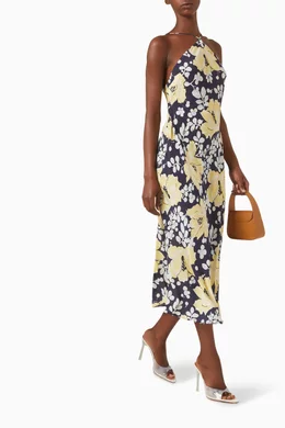 Buy RIXO Blue Hayley Dress in Chiffon For Women Online | Ounass Saudi