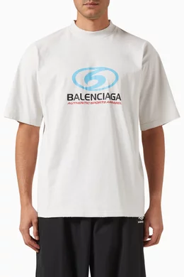 ■BALENCIAGA■ Medium Fit Surfer Short Sleeve T-Shirt White Buy Balenciaga Neutral Medium-fit Surfer Logo T-shirt in