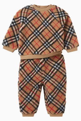 Buy Burberry Neutral Check Print Sweater in Fleece For Baby Girls Online Ounass Saudi