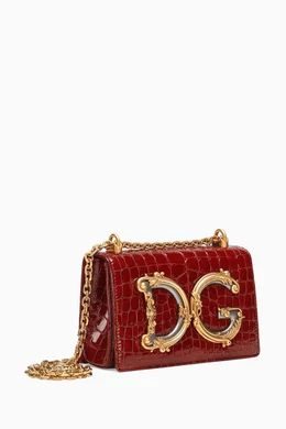 Buy Dolce Gabbana Burgundy Medium DG Girls Shoulder Bag in Croc embossed Leather For Women Online Ounass Saudi