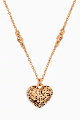 Buy Coach Gold Signature Quilted Heart Pendant Necklace For Women