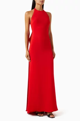 Buy Badgley Mischka Red Oversized Bow Back Halter Gown in Odessa For Women Online Ounass Saudi
