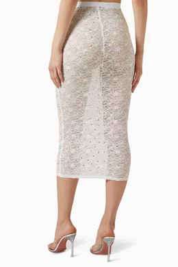 Buy Alessandra Rich White Hotfix Midi Skirt in Stretch-lace